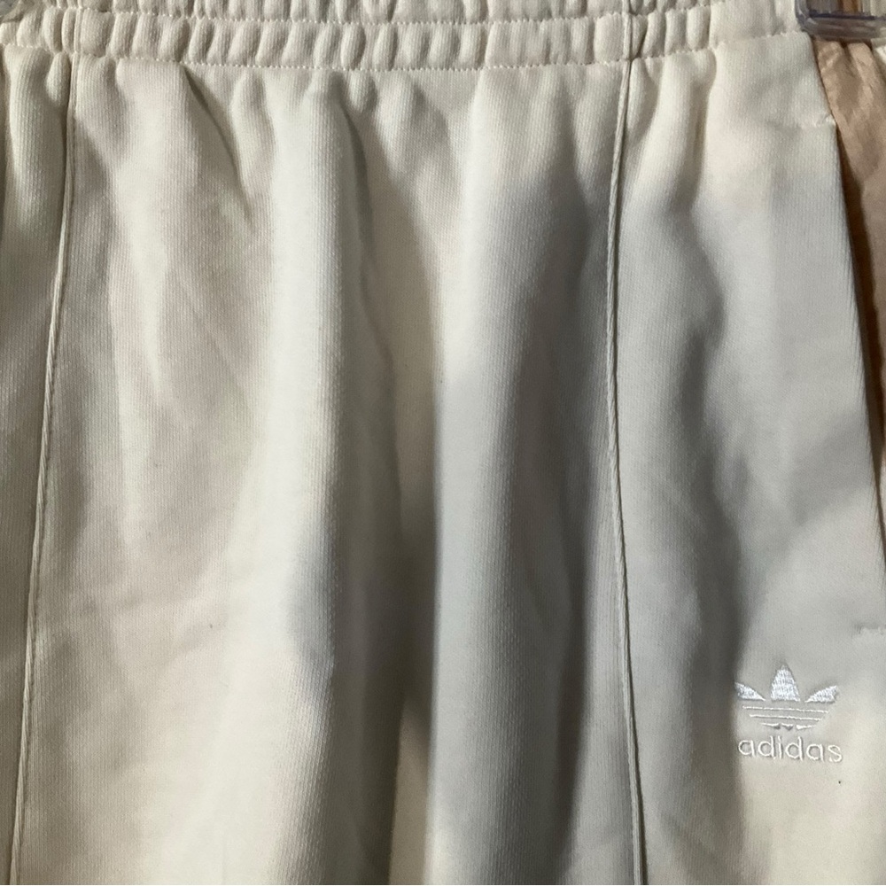 Adidas Originals Ivory Classic Skirt M Women Tan Stripe Pockets Athletic Sporty - Picture 5 of 7